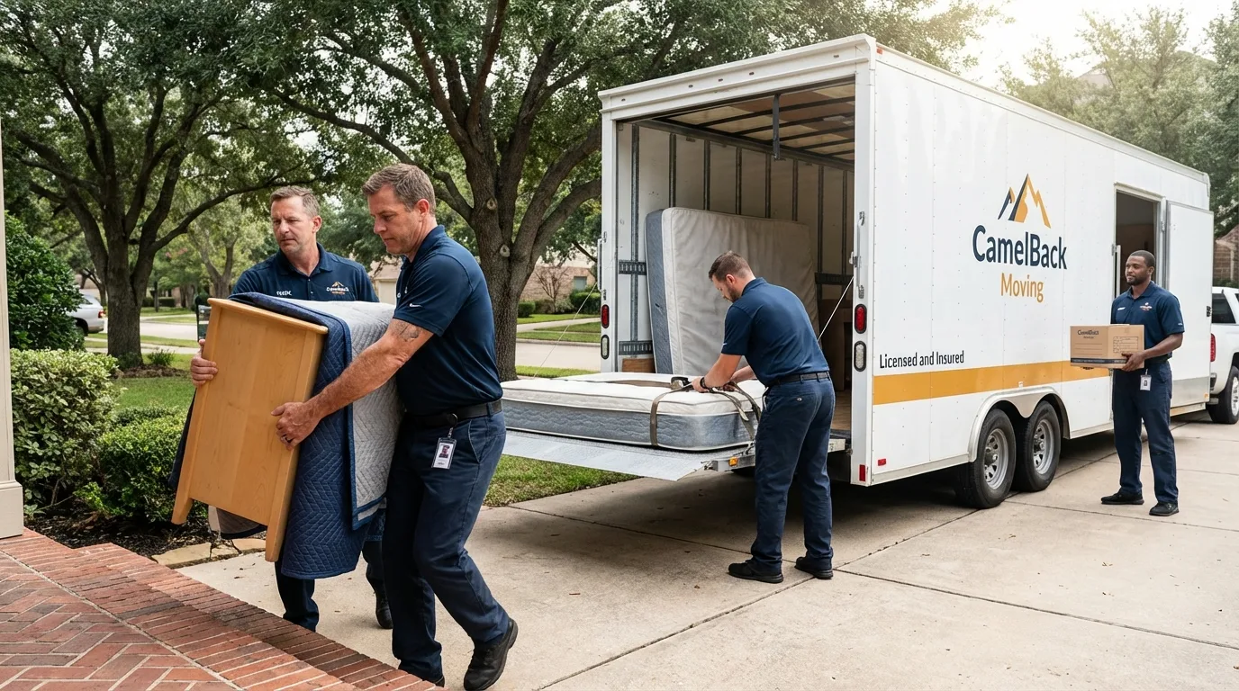 Crew loading residential truck for cross-state move from South Bend, WA