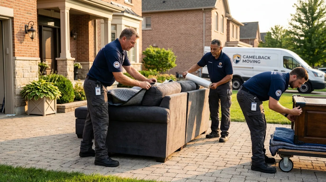 Large estate moving crew wrapping furniture in South Bend, WA